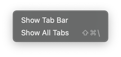 picture of View menu with tab items